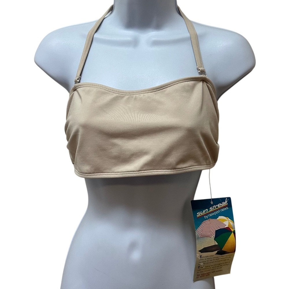 Sun Streak by Newport News Tan Beige Bandeau Halter Bikini Top Vintage NWT 14